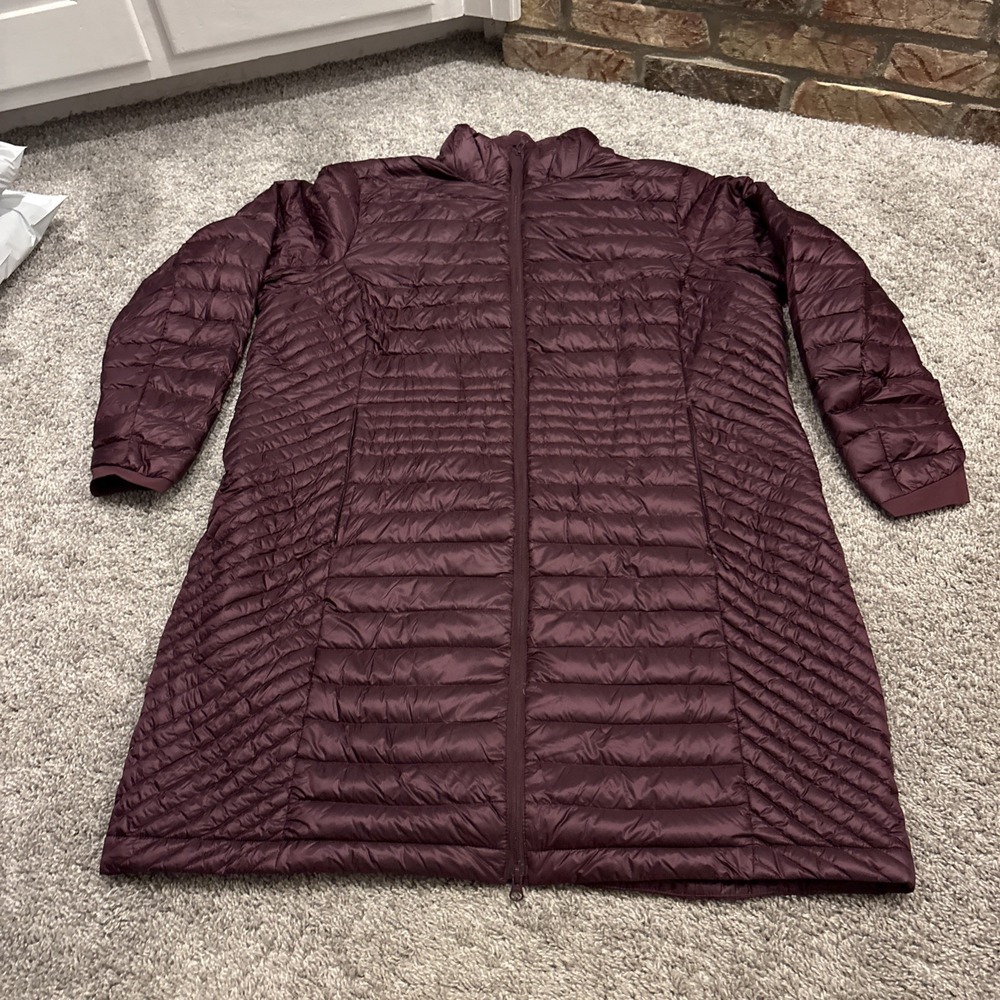 Duluth Trading Women's Duck Down Jacket Long 1X Wine / purple Winter Full Zip Up
